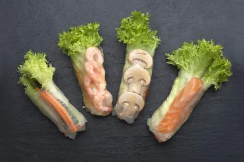Spring rolls isolated on black background Stock Photos
