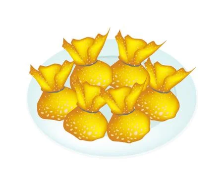 Spring Rolls or Vegetable Bag in White Plate Stock-Illustration