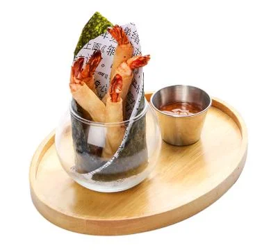 Spring rolls with prawns on a white background Stock Photos