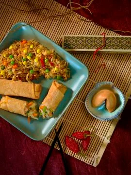 Spring Rolls with Rice Menu Stock Photos