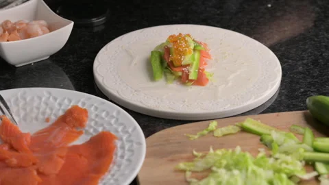 Spring rolls in rice paper, preparation. Close-up of a spring roll with Stock-Footage 274348309