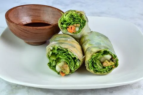 Spring  rolls in a rice wrap  with  soy sauce, Stock Photos