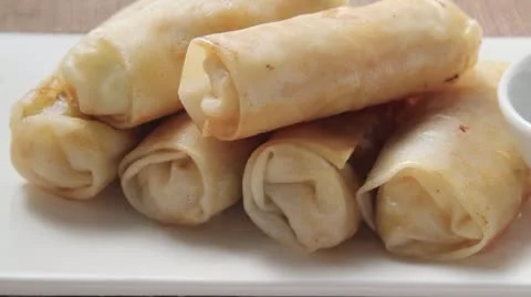 Spring rolls with soy dip Stock Footage 24666121