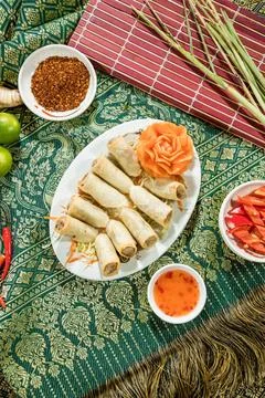 Spring rolls thai presentation Stock Photos