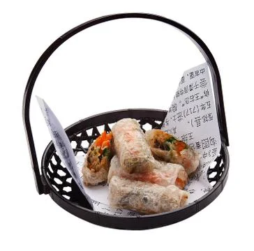 Spring rolls vegetable from rice paper on a white background Stock Photos
