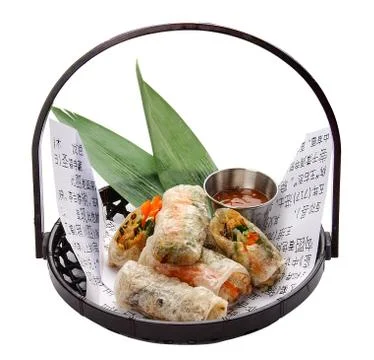 Spring rolls vegetable from rice paper on a white background Stock Photos