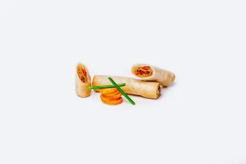 Spring-rolls with vegetables on a white background Stock Photos