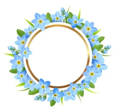 Spring round frame with blue flowers. Stock Illustration