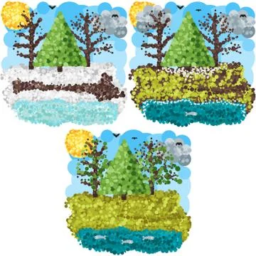 Spring round pixels art Stock Illustration