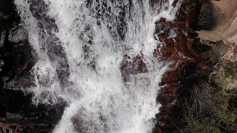 Spring Run Off Waterfall Donner Summit California - Slow Motion Aerial Drone Video stock 111251697
