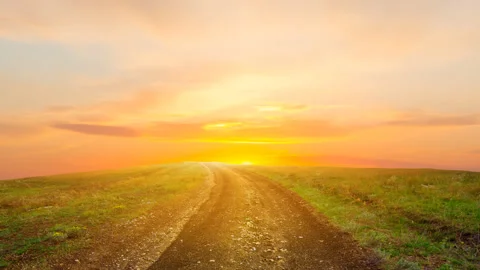 Spring rural fields at the sunset time lapse scene Stock Footage 178915076