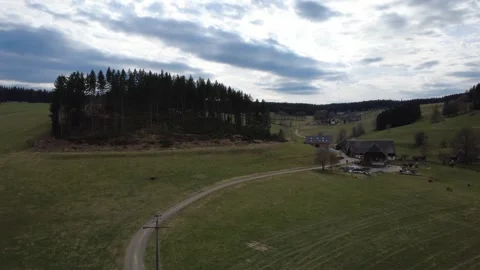 Spring rural landscape aerial view sunny countryside panorama Germany Stock Footage 332370260