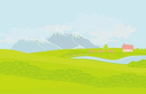 Spring rural landscape Stock Illustration