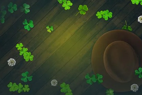 Spring Saint Patrick's Day, dark wood background with green clovers Stock Illustration