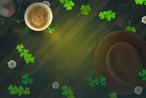 Spring Saint Patrick's Day, dark wood background with green clovers Stock Illustration