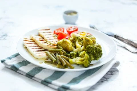 Spring salad with grilled cheese Stock Photos