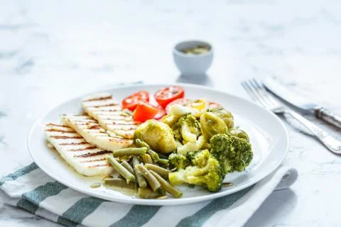 Spring salad with grilled cheese Stock Photos