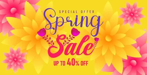 Spring Sale Up to 50 Off. Spring offer sale web banner greeting card background Stock Illustration
