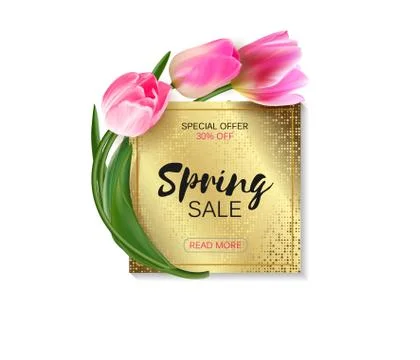 Spring sale background with realistic vector tulips Ilustração Stock