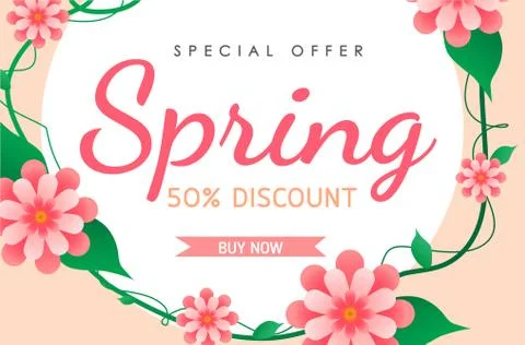 Spring sale background vector with flowers  illustration template or banner Stock Illustration