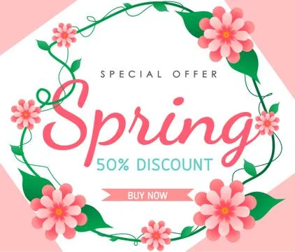 Spring sale background vector with flowers  illustration template or banner Stock Illustration