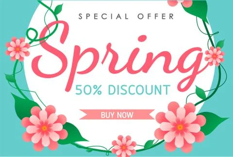 Spring sale background vector with flowers  illustration template or banner Stock Illustration