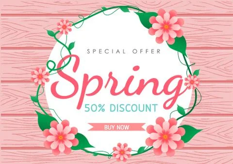 Spring sale background vector with flowers  illustration template or banner Stock Illustration