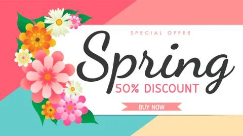 Spring sale background vector with flowers  illustration template or banner Stock Illustration