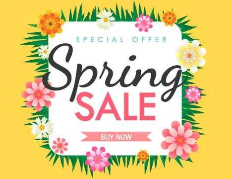 Spring sale background vector with flowers  illustration template or banner Stock Illustration
