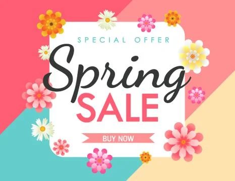 Spring sale background vector with flowers  illustration template or banner Stock Illustration