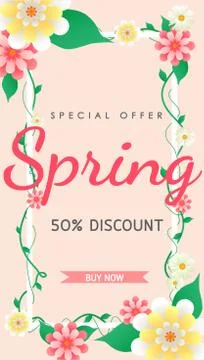 Spring sale background vector with flowers  illustration template or banner Stock Illustration