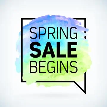 Spring sale begin on speech bubble watercolor design Illustrazione stock