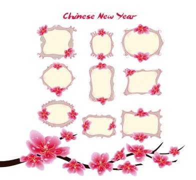 Spring sale label design with sakura flowers. Cherry blossoms and lantern, ch 스톡 일러스트