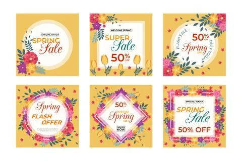 Spring sale promotion square web banner for social media mobile apps. Stock Illustration