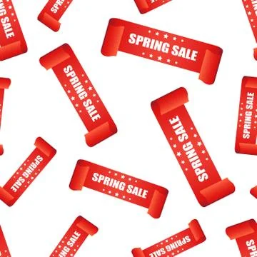 Spring sale ribbon seamless pattern background. Business flat vector illustra Stock Illustration
