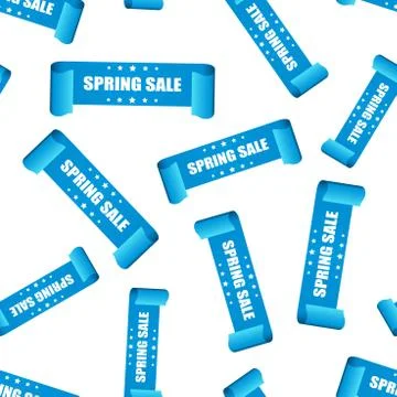 Spring sale ribbon seamless pattern background. Business flat vector illustra Stock Illustration