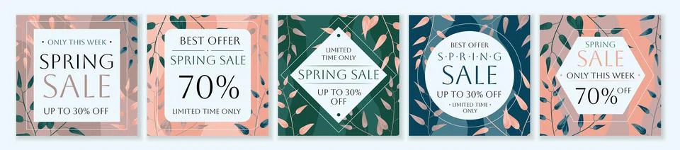 Spring Sale square template set for ads posts in social media. Bundle of la.. Stock Illustration