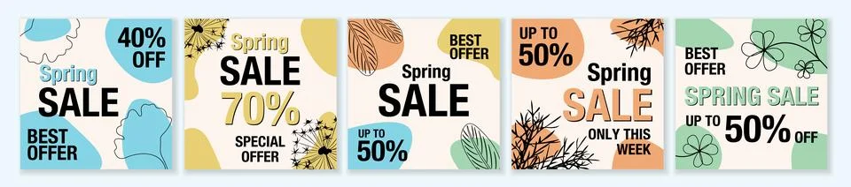 Spring Sale square template set for ads posts in social media. Bundle of la.. Stock Illustration