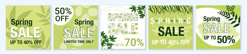 Spring Sale square template set for ads posts in social media. Bundle of fr.. Stock Illustration