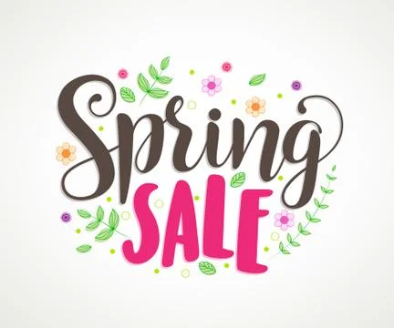 Spring sale text vector typography banner design with colorful flowers Stock Illustration