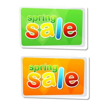 Spring sale in two flat design labels Stock Illustration