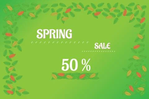Spring sale vector background with leaves Illustrazione stock