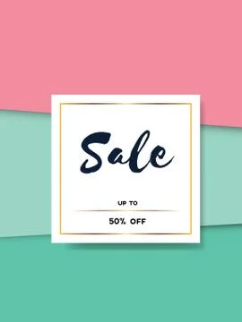 Spring sale vector banner with elegant, luxurious golden frame badge and pastel Stock Illustration