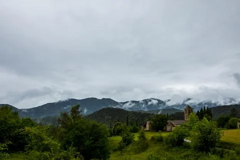 Spring in Sant Marti De Capsec church, La Garrotxa, Spain Stockfoto's