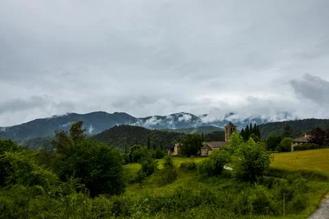 Spring in Sant Marti De Capsec church, La Garrotxa, Spain Stock-Fotos