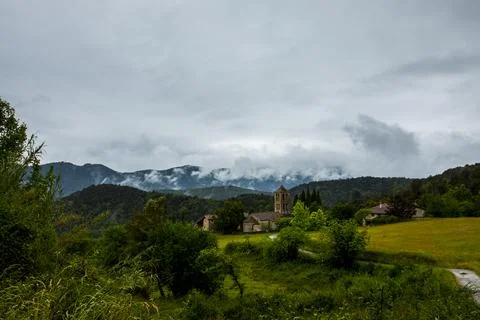 Spring in Sant Marti De Capsec church, La Garrotxa, Spain 스톡 사진