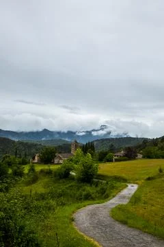 Spring in Sant Marti De Capsec church, La Garrotxa, Spain 스톡 사진