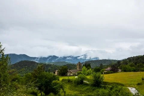 Spring in Sant Marti De Capsec church, La Garrotxa, Spain 스톡 사진