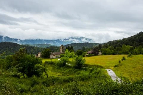 Spring in Sant Marti De Capsec church, La Garrotxa, Spain Stockfoto's