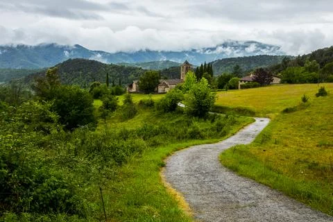 Spring in Sant Marti De Capsec church, La Garrotxa, Spain 스톡 사진